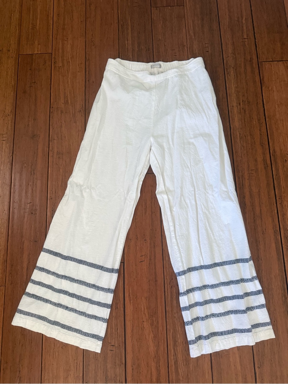 Outerknown White Wide-Leg Cotton Pants with Blue Stripe Trim
